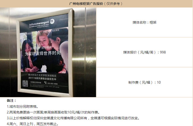 广州电梯框架广告价格