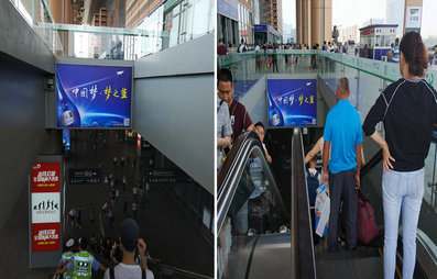 南京南高铁站二层北自动扶梯东、西楣头灯箱广告