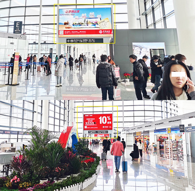 宁波机场办票大厅左右侧高空灯箱广告案例图