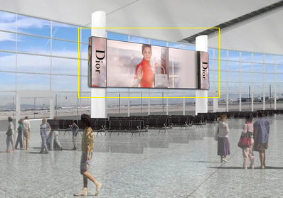宁波机场安检后通廊玻璃幕墙灯箱广告案例图