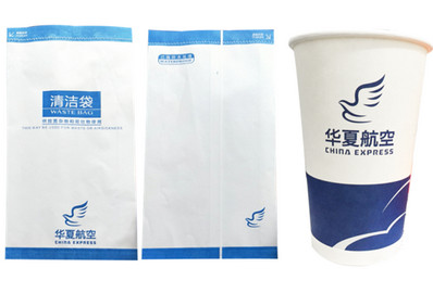 华夏航空清洁袋广告+纸杯广告