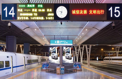 上海虹桥高铁站站台层立式灯箱广告