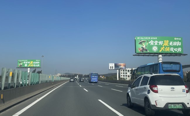 广深沿江高速长安段立柱大牌2块对牌广告案例图绿色广告牌菜大侠 